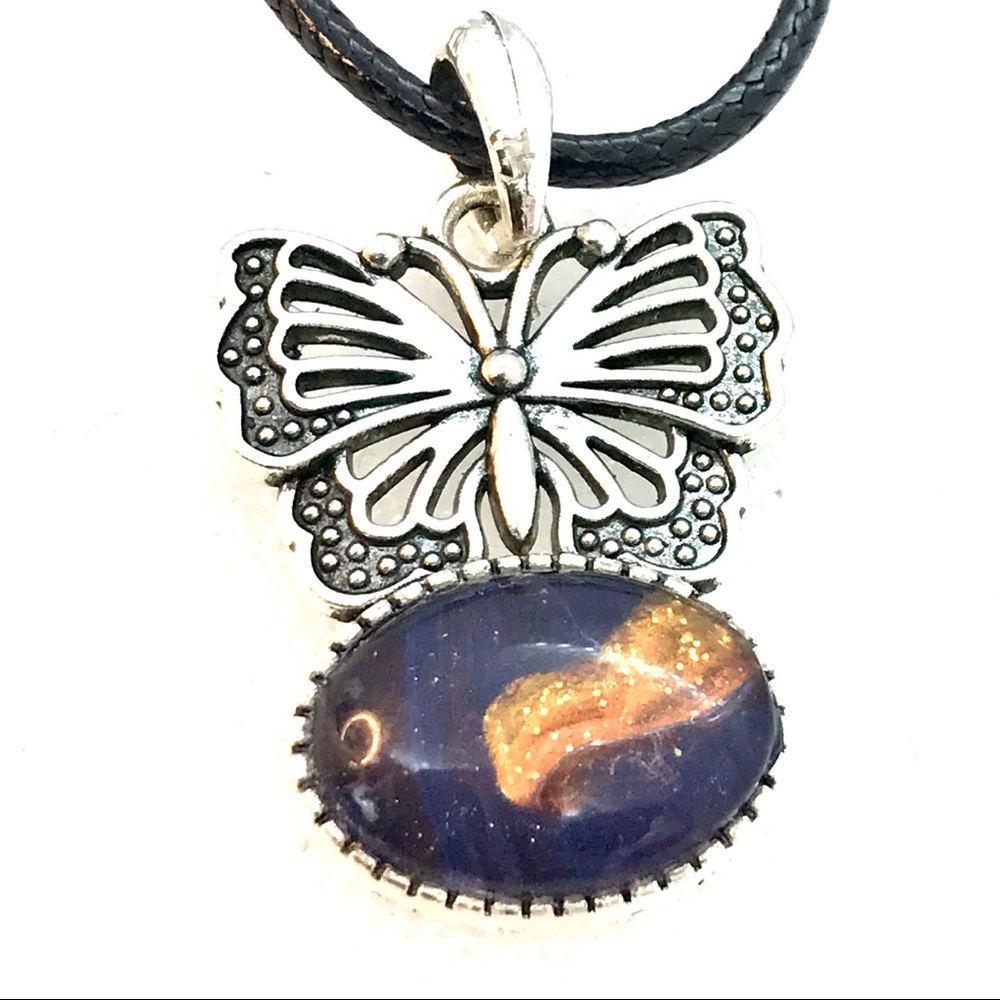Handmade butterfly necklace NSN display